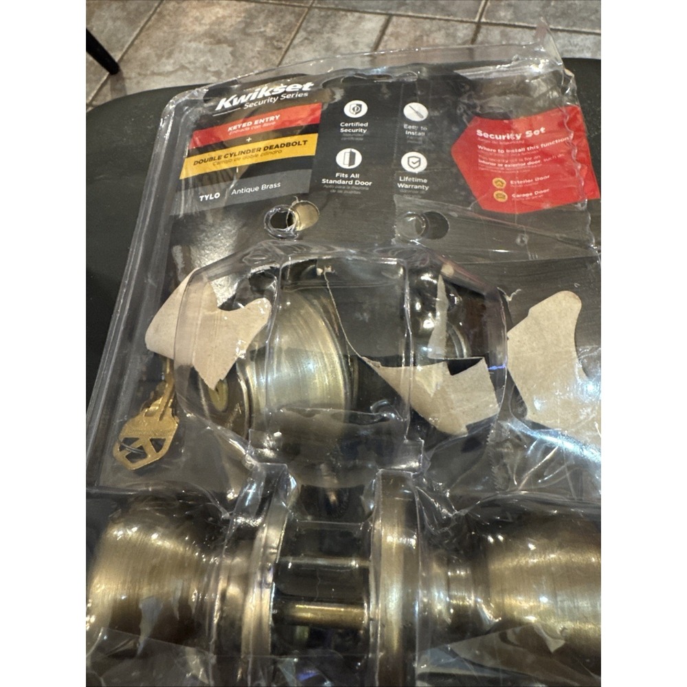 Kwikset Tylo Antique Brass Entry Door Knob Single Cylinder Deadbolt Combo